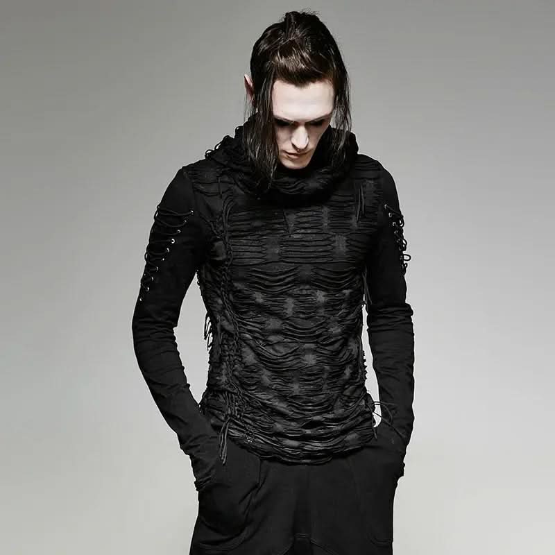 Schwarzer Punk Rave Hoodie Borderline Herren Gothic Kapuzenpullover Vorderseite