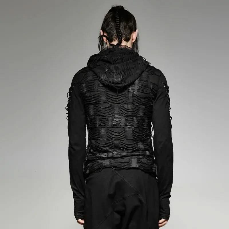 Rückansicht vom Punk Rave Hoodie Borderline im zerrissenen Look
