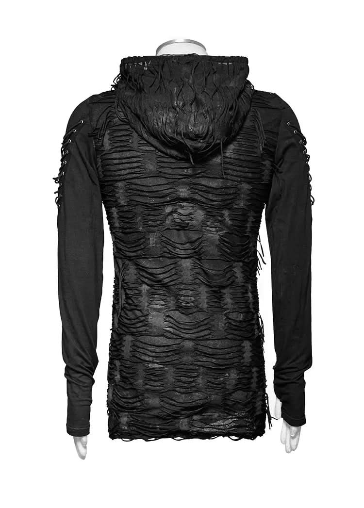 Schwarzer Punk Rave Herren Hoodie mit Kapuze im Turtleneck-Style