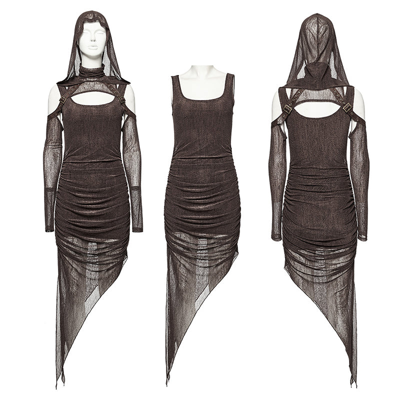 Gothic Punk Kleid mit Netz-Overlay und figurbetonter Silhouette von Punk Rave