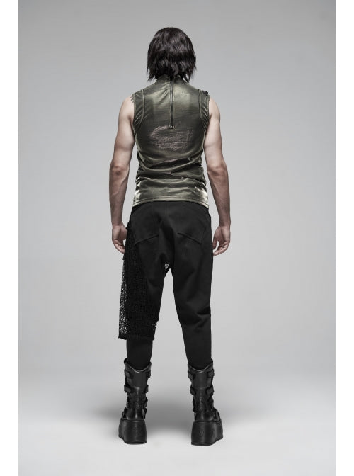 Punk Rave Herren Hose mit Metall-Schnallen & Mesh-Einsätzen – Schwarze Gothic Pants.