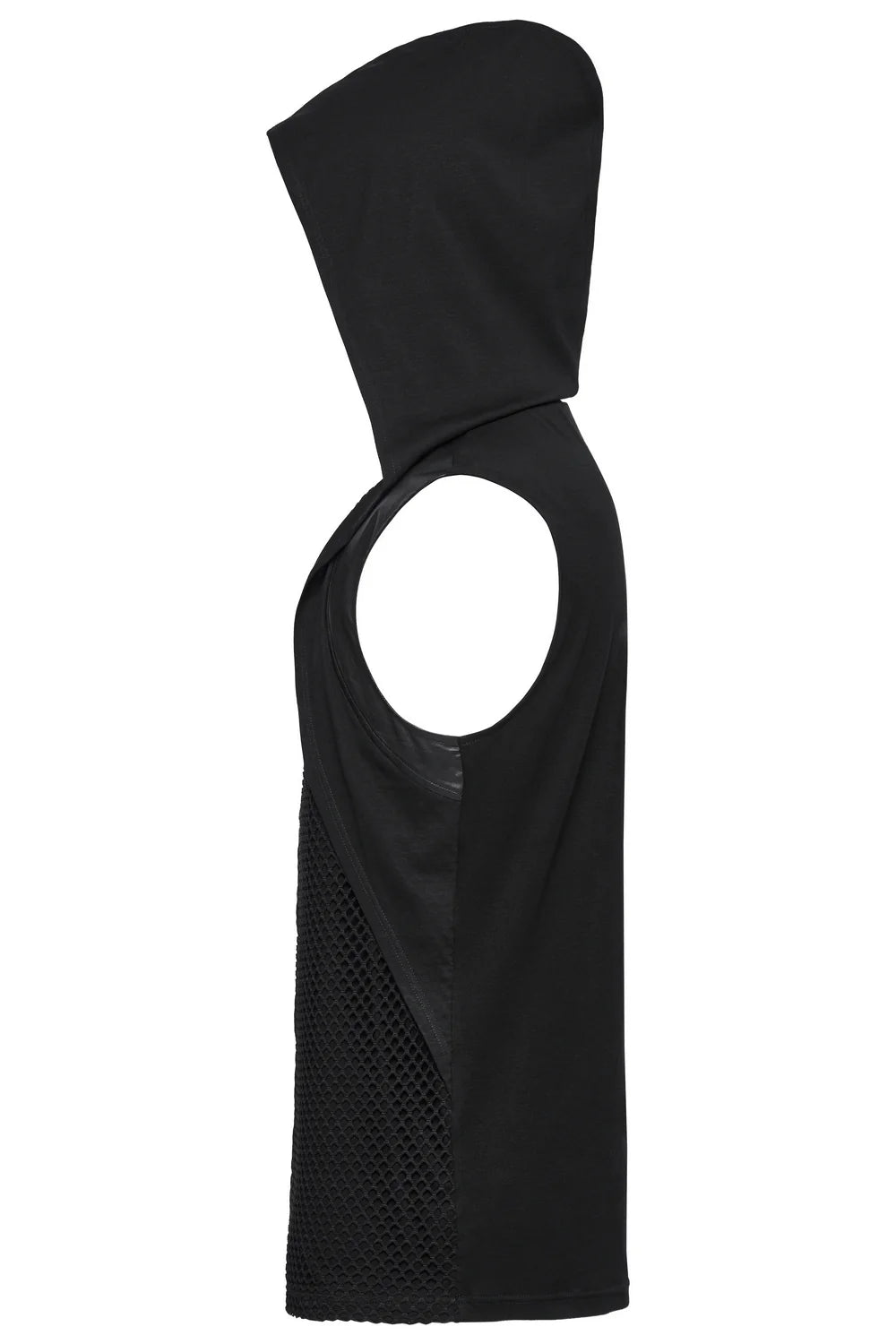 Schwarze Kapuzenweste mit Kunstlederapplikationen von Punk Rave