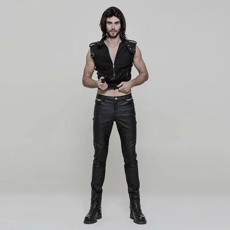 Schwarze PU-Lederhose Punk Rave Metal Perfection mit Straight-Leg