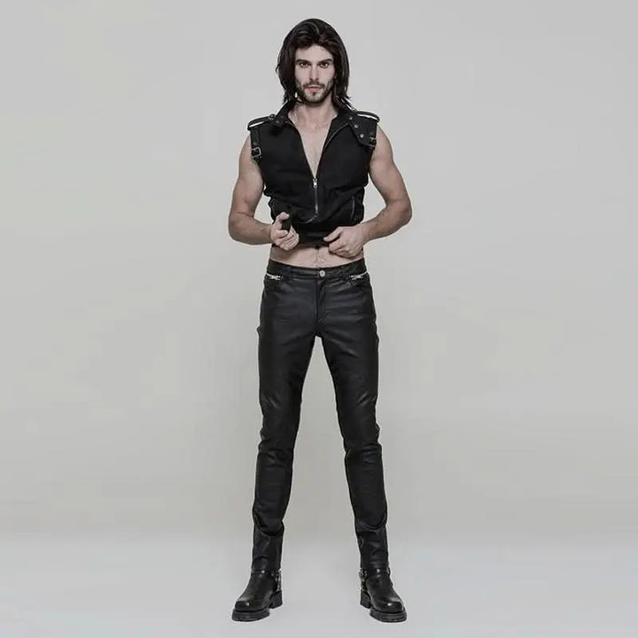 Schwarze PU-Lederhose Punk Rave Metal Perfection mit Straight-Leg
