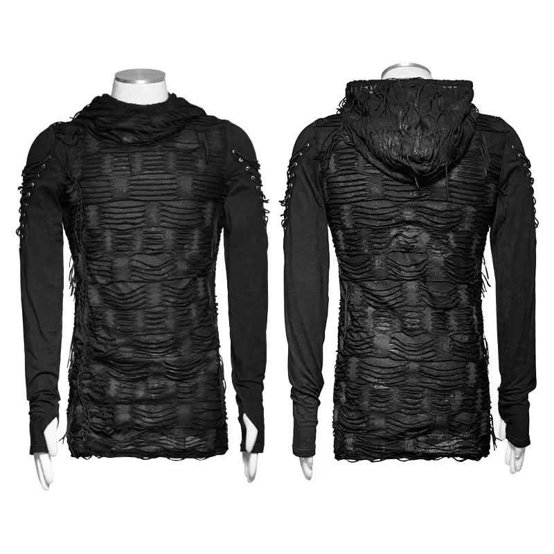 Nahaufnahme der geschlitzten Stofflagen beim Punk Rave Gothic Hoodie