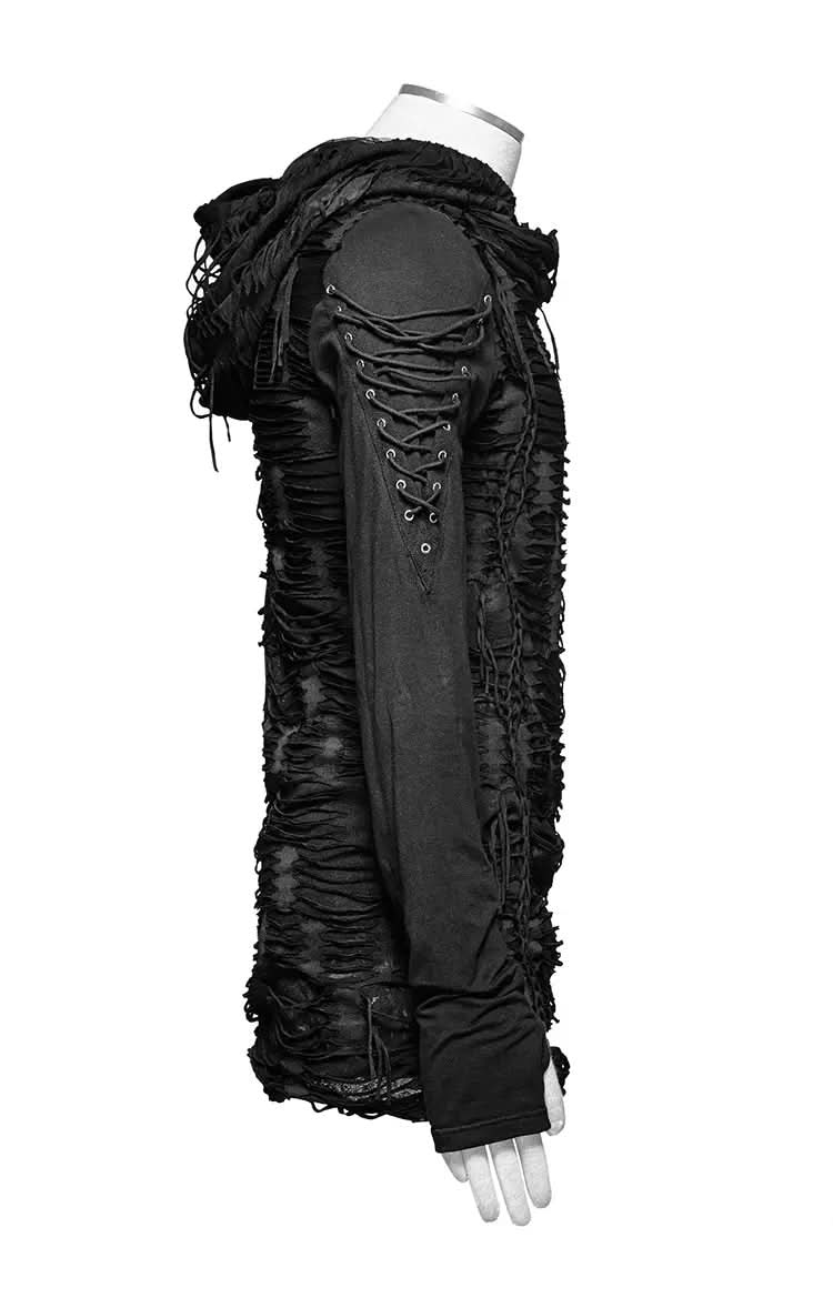 Gothic Hoodie von Punk Rave mit dekorativer Lacing-Schnürung an den Oberarmen