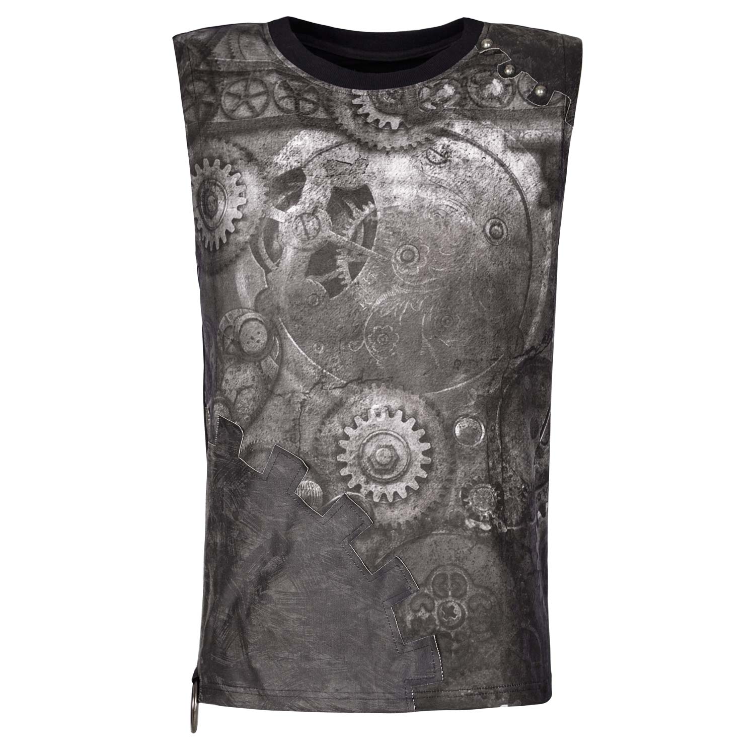 Steampunk Tank Top mit bronzefarbenen Nieten an der Schulter