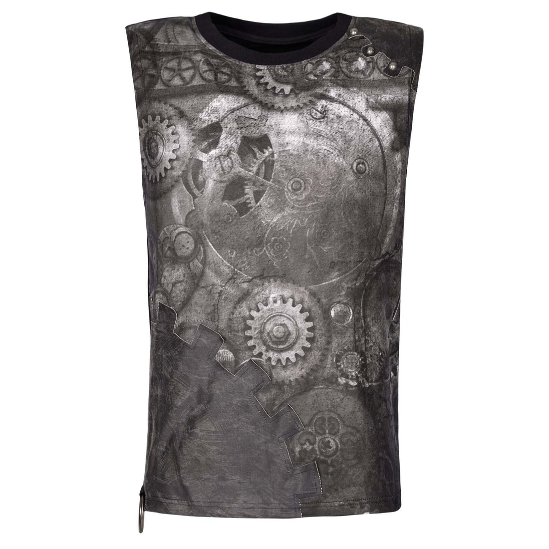 Steampunk Tank Top mit bronzefarbenen Nieten an der Schulter