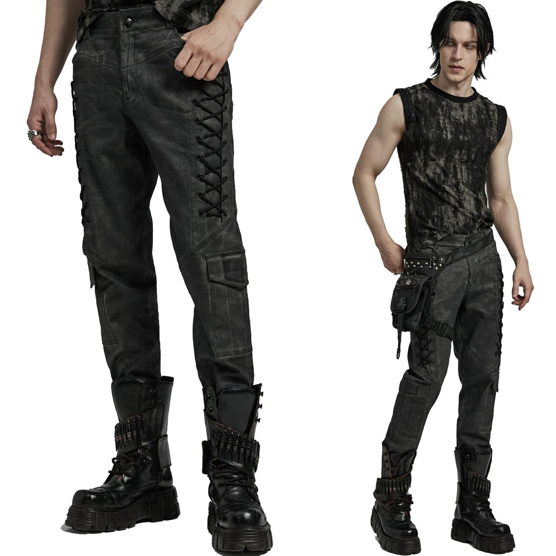 Dieselpunk Cargo Hose WK-641 von Punk Rave in Distressed Schwarz