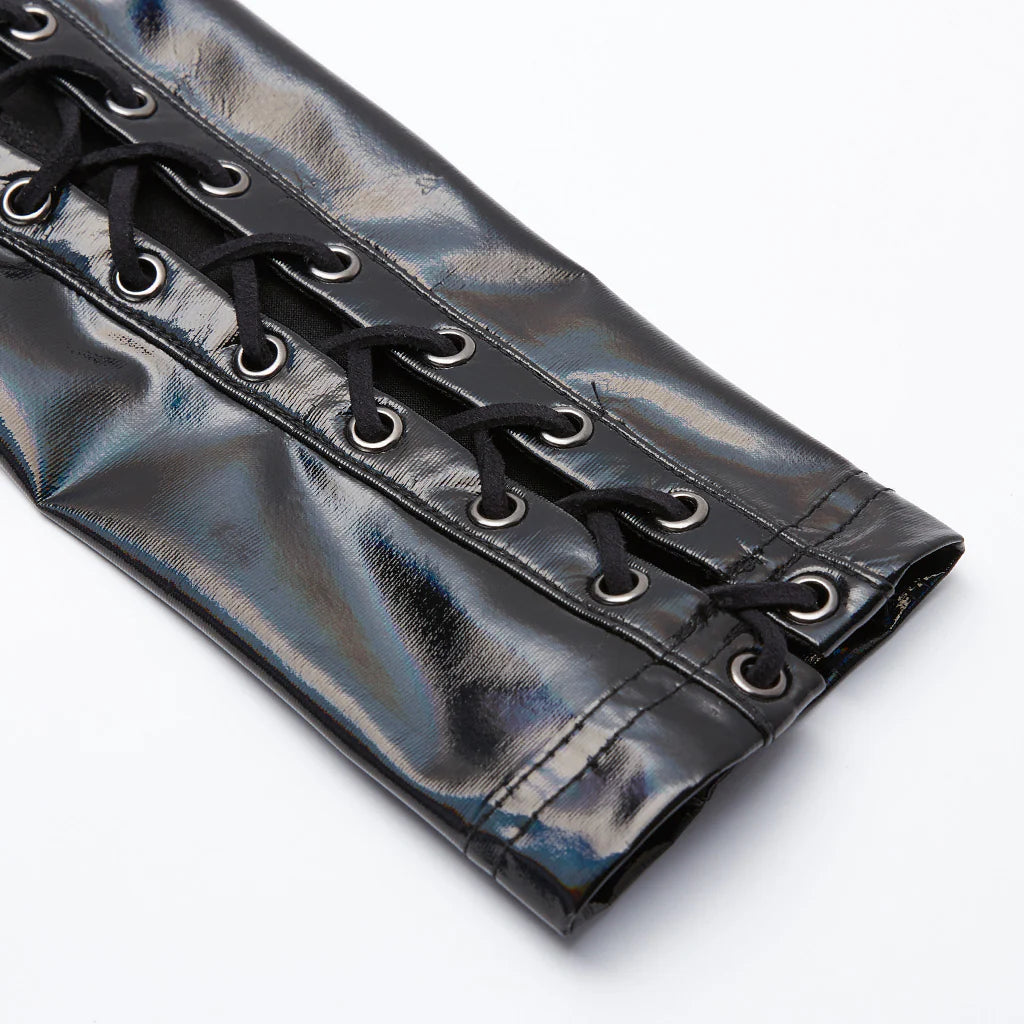 Cyber Gothic Clubkleid mit holografischem Glanz und Schnürärmeln