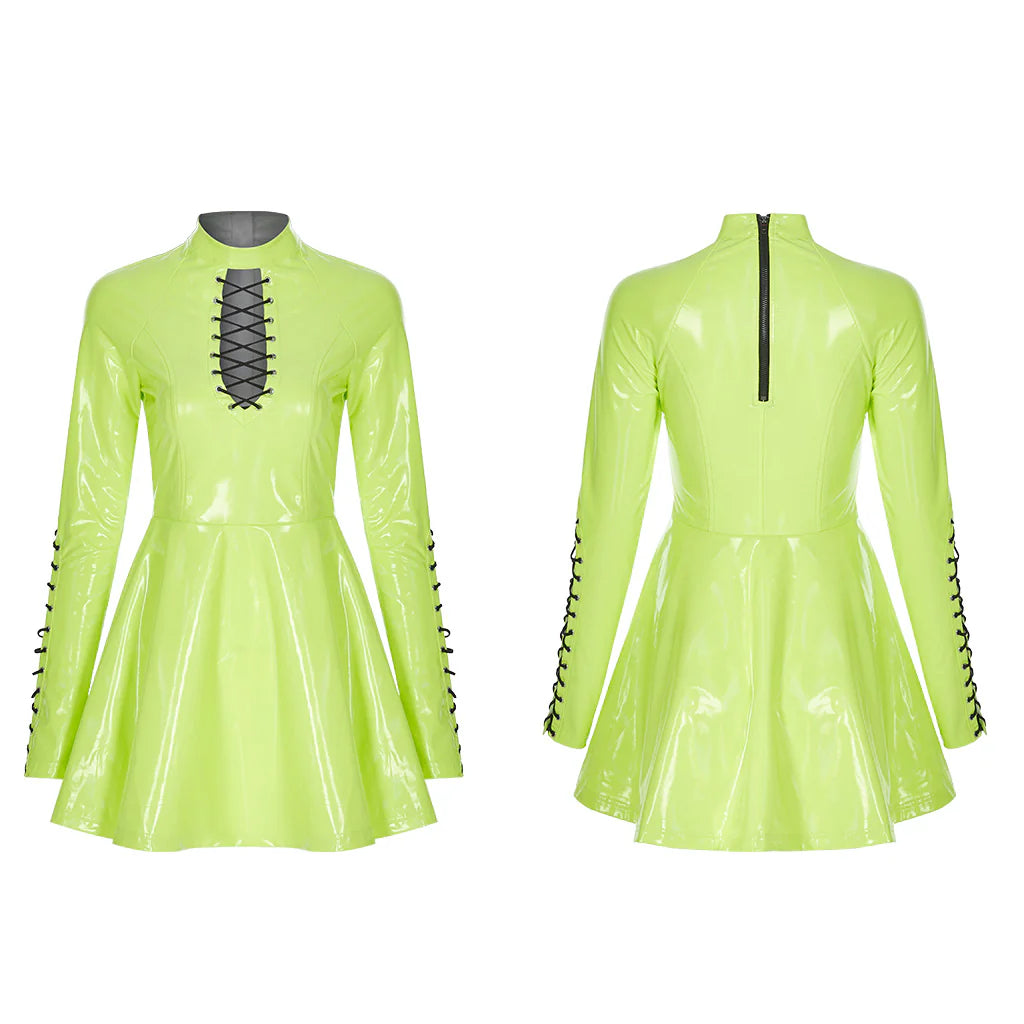 Punk Rave Lolipop Kleid Neon-Grün – Cyberpunk Lack-Minikleid