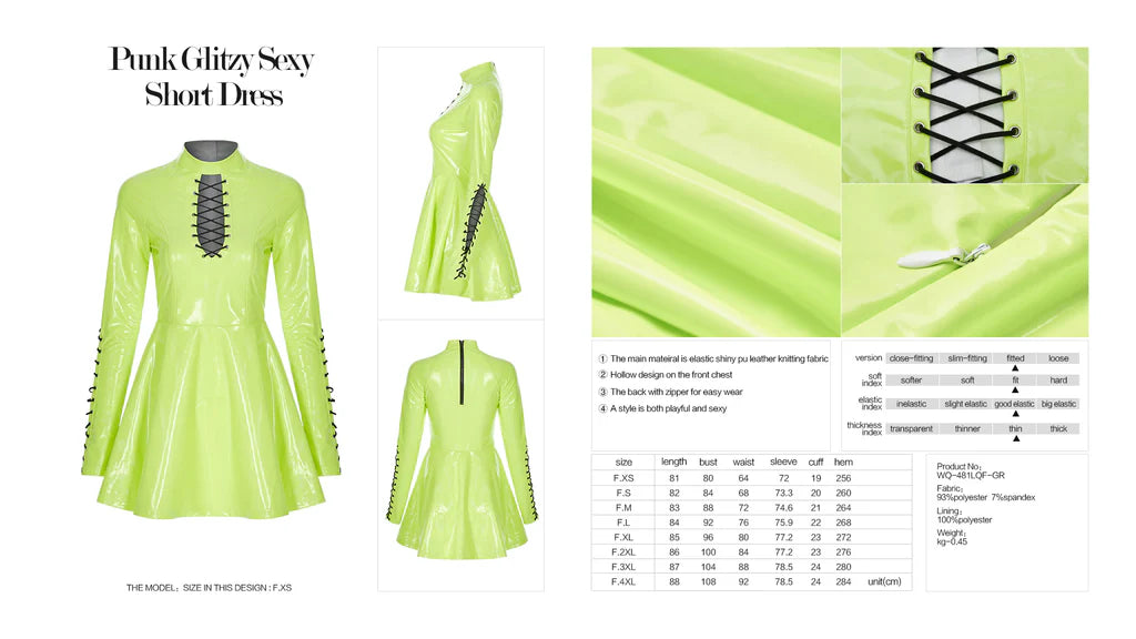 Punk Rave Lolipop Kleid Neon-Grün – Cyberpunk Lack-Minikleid