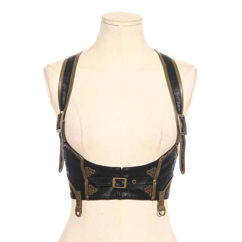 RQ-BL Steampunk Unterbrustgürtel in Schwarz mit goldenen Details