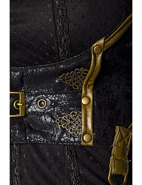 Steampunk Harness von RQ-BL mit Schnallen und goldbraunen Paspeln