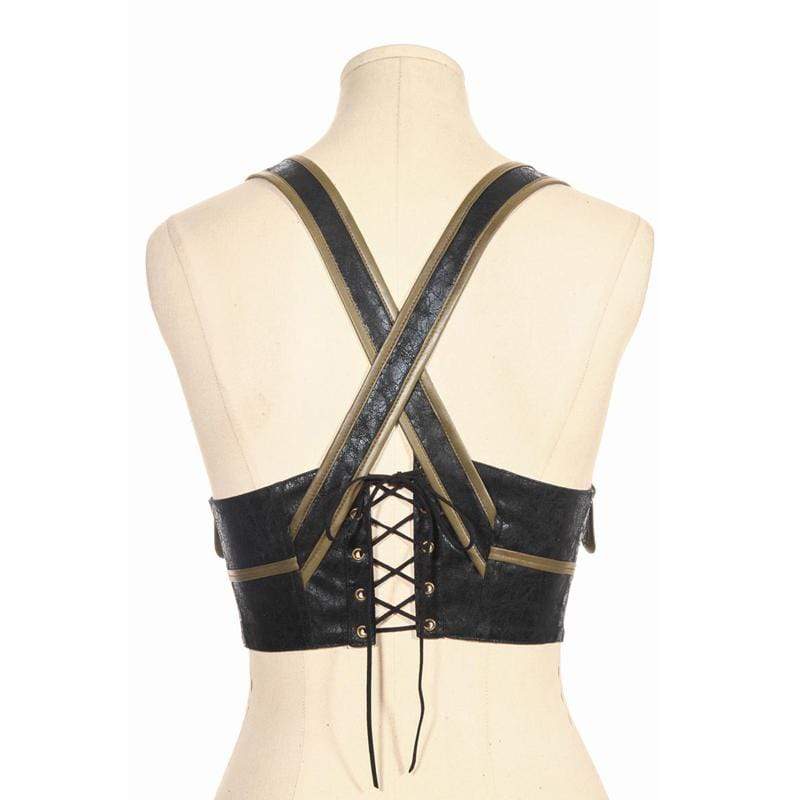 Detailaufnahme des schwarzen Steampunk-Gürtels von RQ-BL mit Metallornamenten