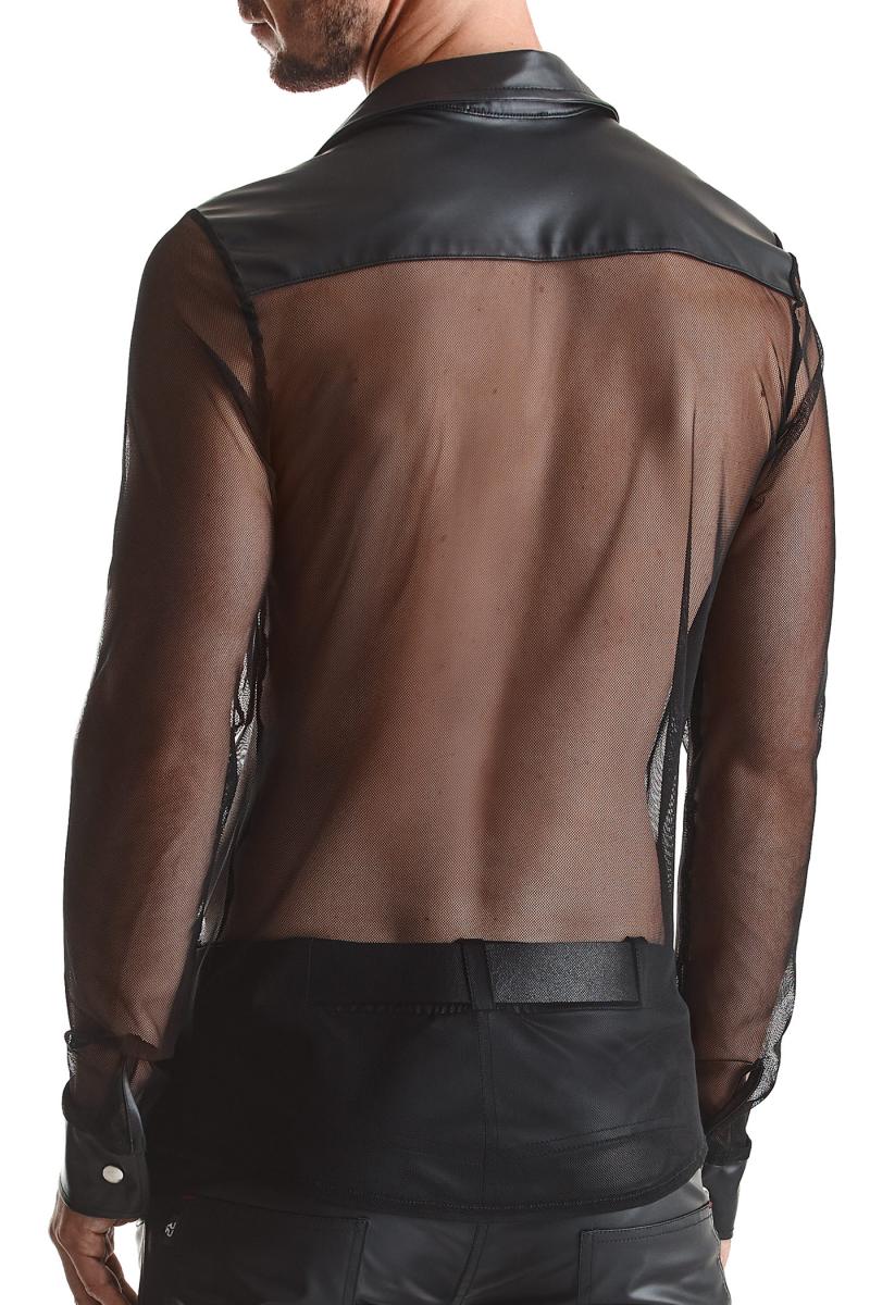 Slim-Fit Hemd mit transparentem Mesh-Rücken und roten Nähten