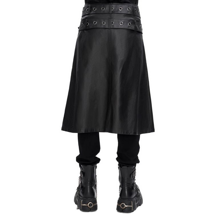 Rückseite des schwarzen Herren-Kilts mit Lederoptik und A-Linien-Schnitt