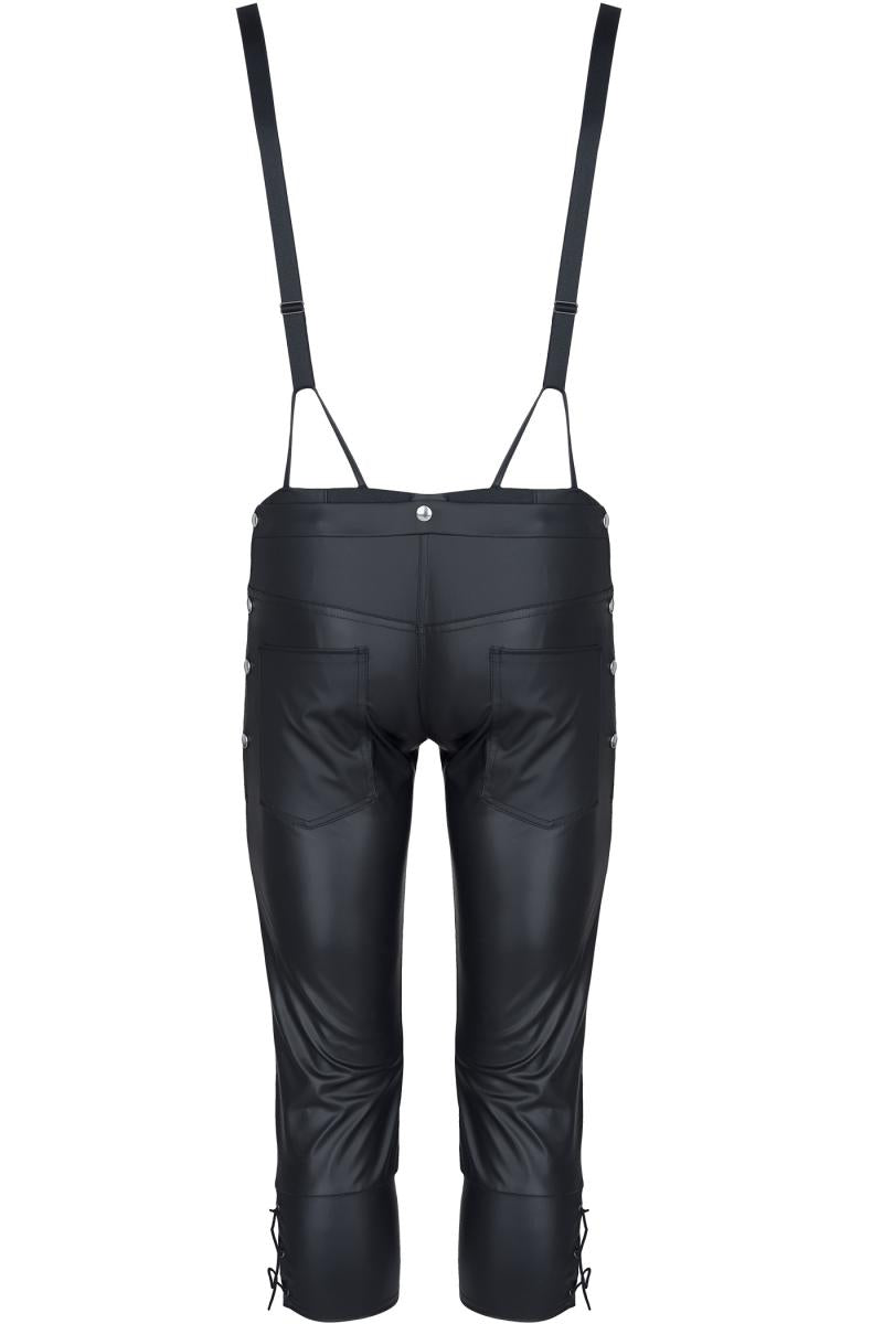 Erotische Herren-Latzhose aus Wetlook mit Druckknopf-Öffnung hinten