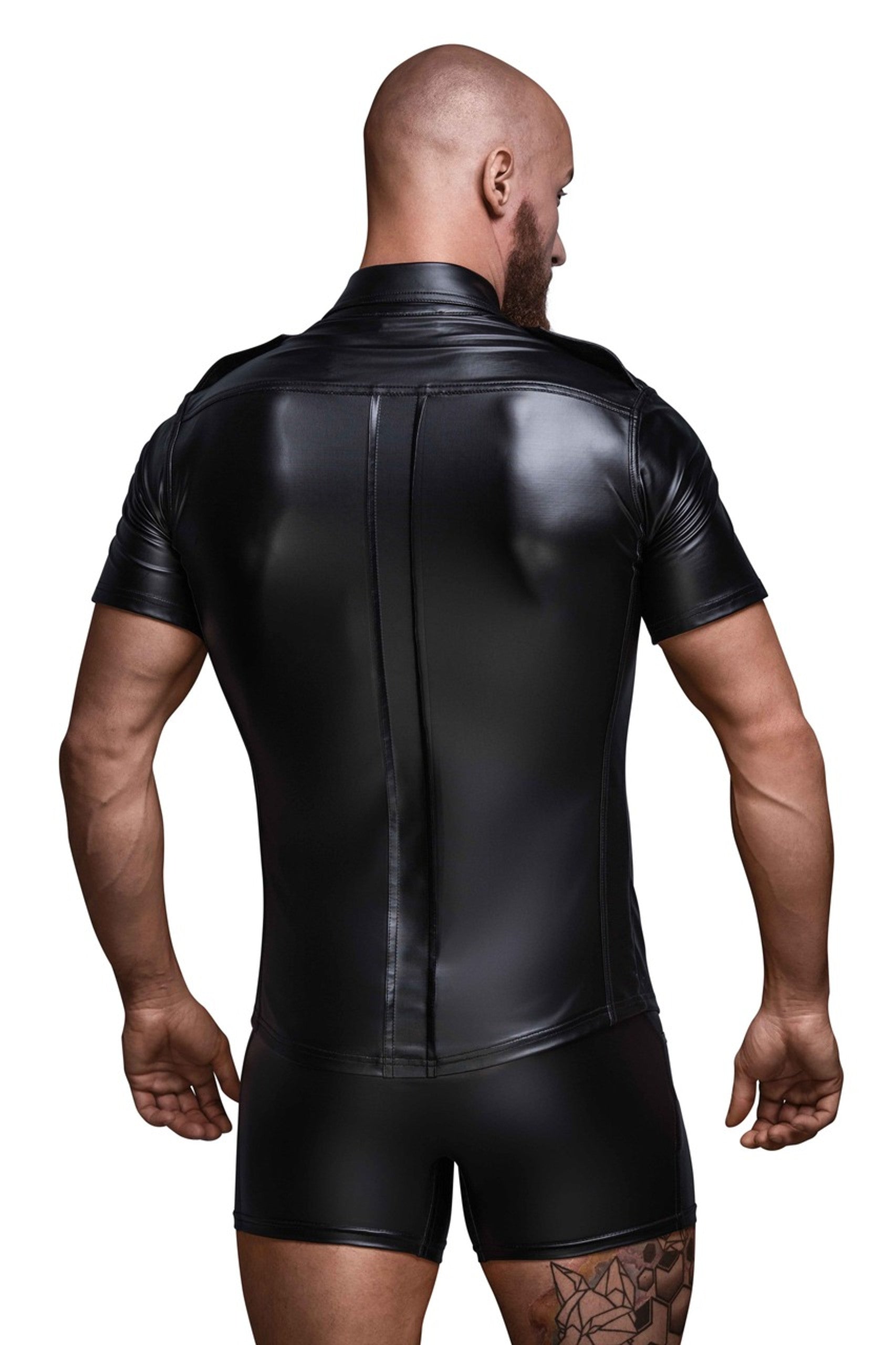 Herren-Wetlook-Hemd mit maskulinem Schnitt und mattem Finish – Rückseite Modell H011