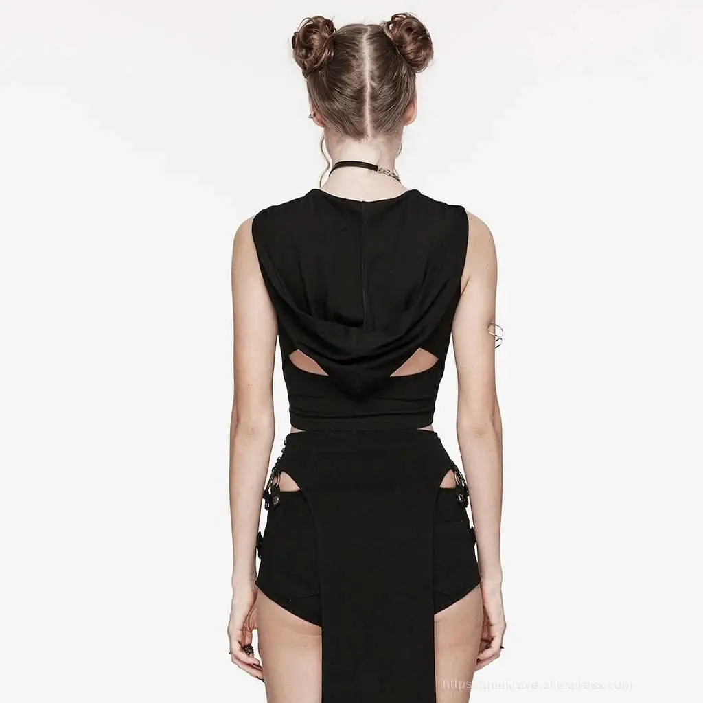 Gothic Tanktop mit offenem Rücken und Kapuze