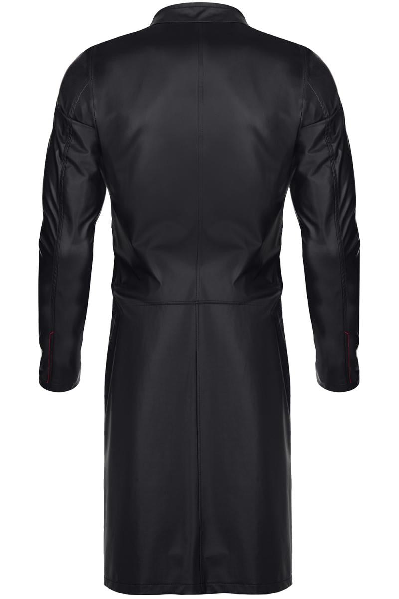 Schwarzer Wetlook Mantel mit roten Nähten RMMario001