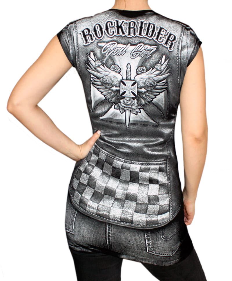 Rückansicht des Biker Tops mit auffälligem Allover Print