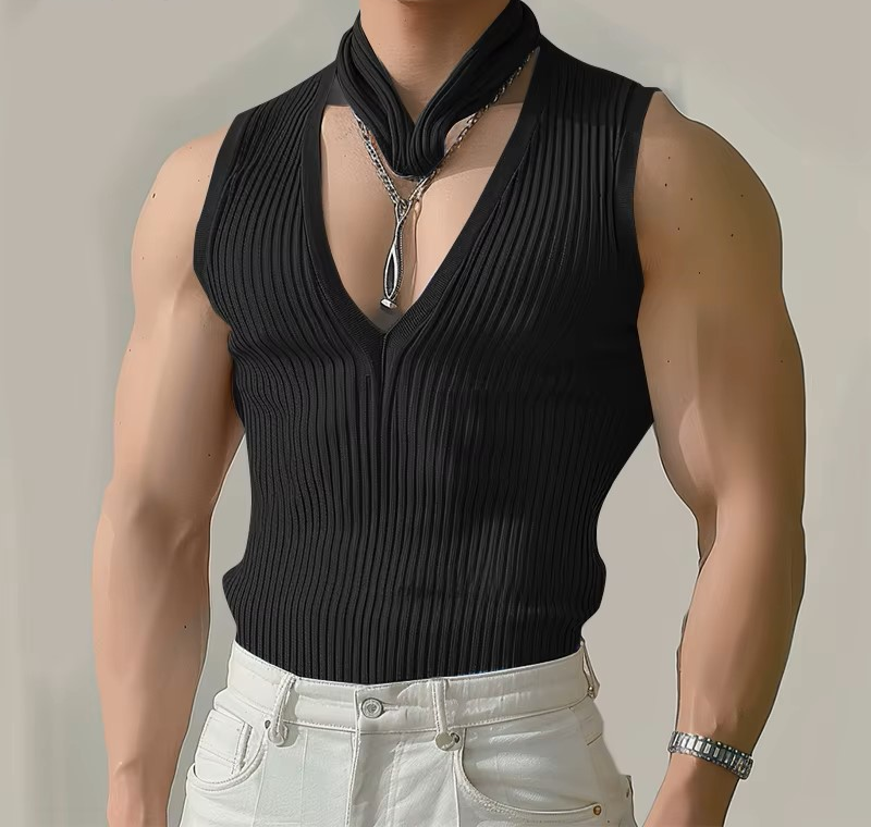 Dual Pulse – Striped tank top with double collar