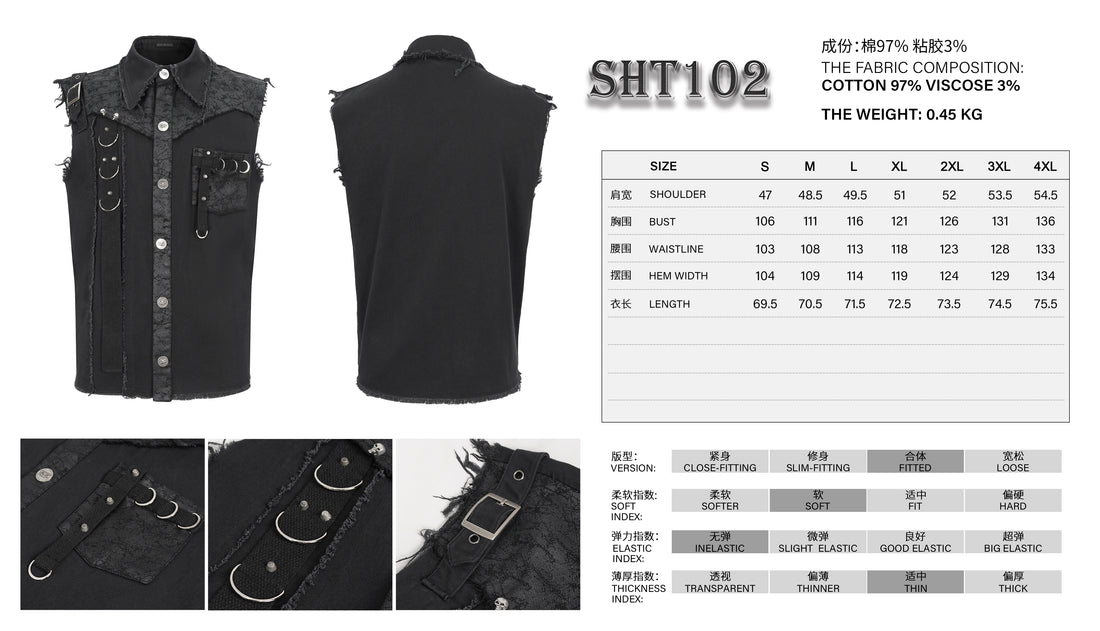 Devil Fashion "Dead" Herren Weste – Distressed Punk Denim mit D-Ringen & Skull-Nieten