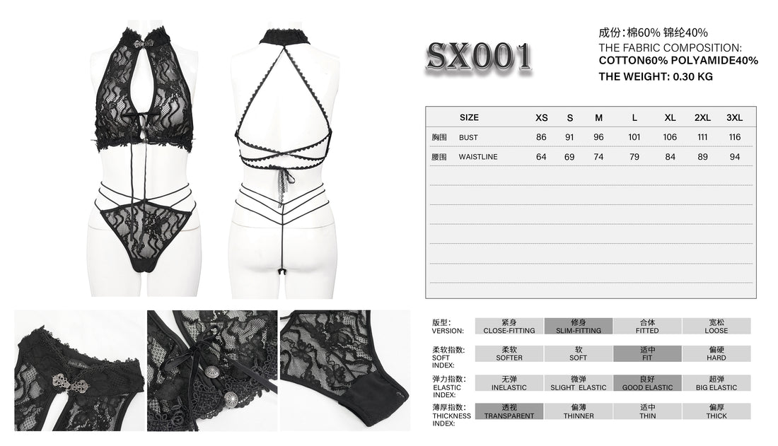 Devil Fashion Gothic Lingerie-Set – Transparente Spitze mit hohem Kragen