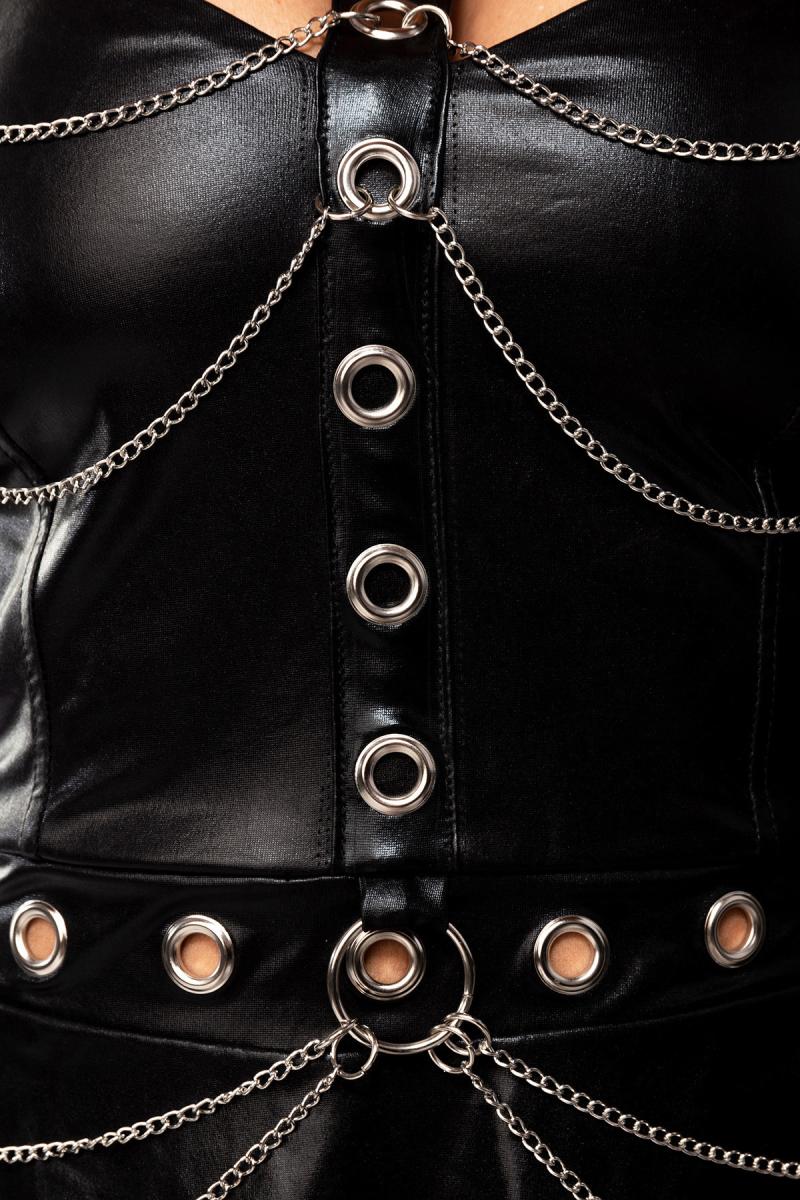 Sexy Wetlook Minikleid mit Ketten für Clubwear & Fetish
