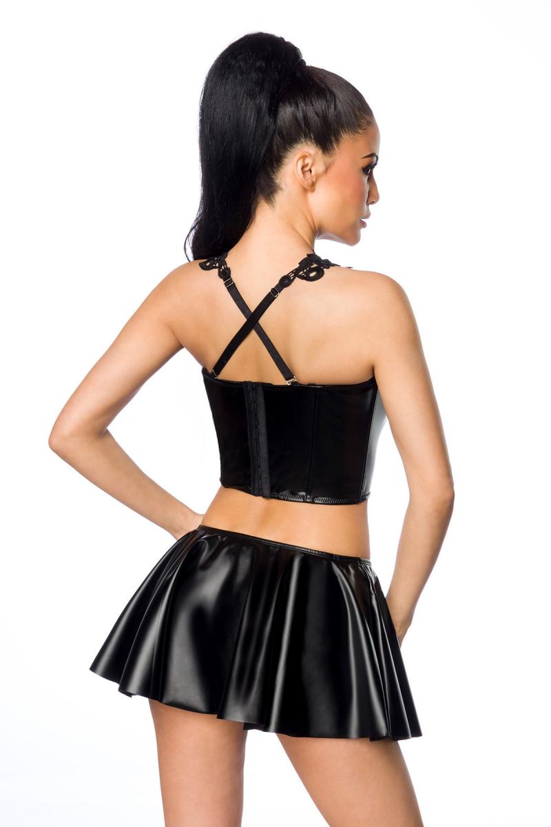 Komplettes Outfit Bustier, Minirock und String in Schwarz
