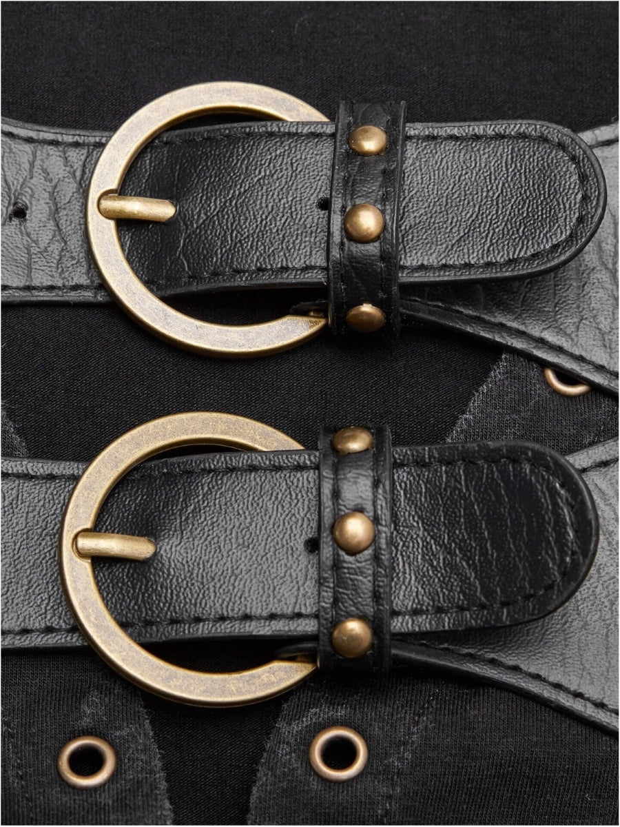 Schwarzer Herren Steampunk Pullover mit Schnürung & Schnallen – Punk Rave.