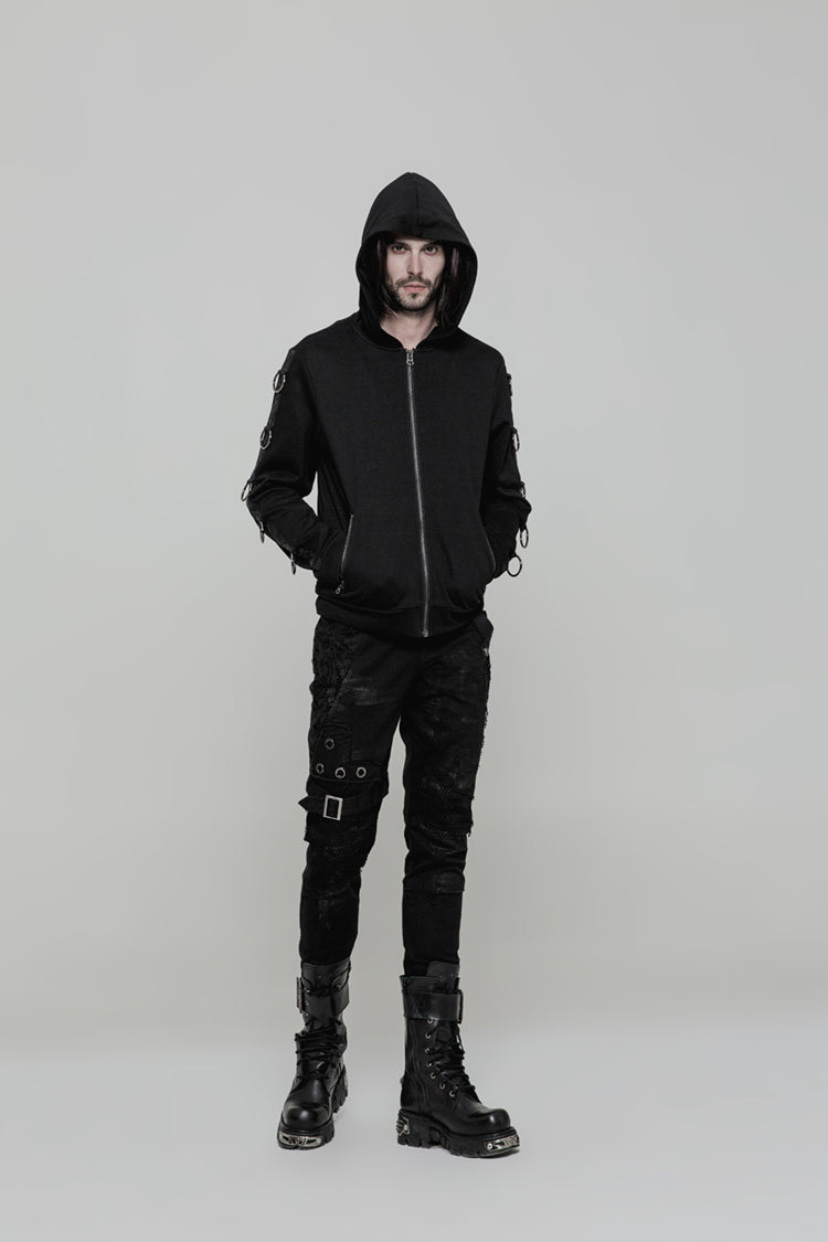 Herren Stretch-Jeans im Gothic Punk Style mit Löchern, Nieten und Patches