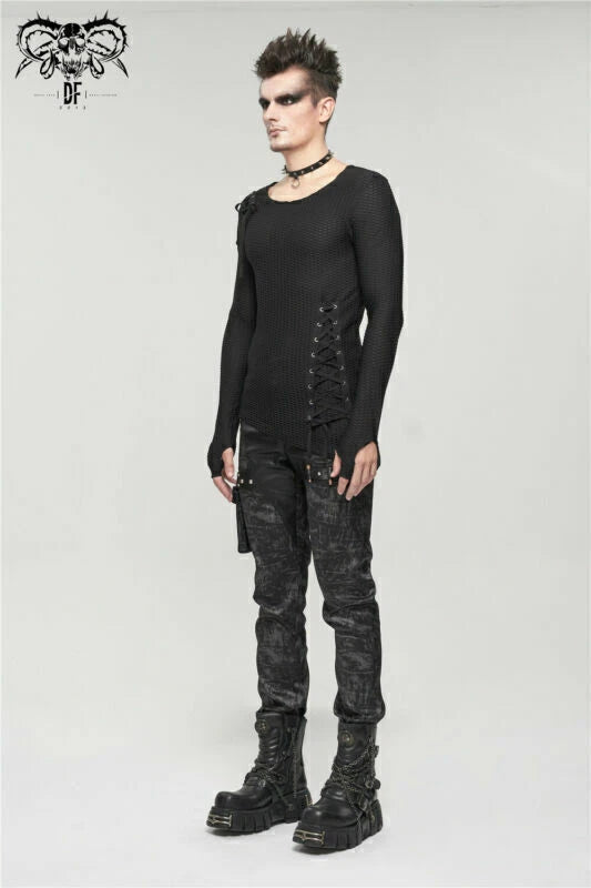 Schwarze Herren Hose im Punk-Style mit abnehmbarer Tasche, Frontansicht