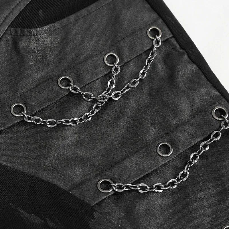 Devil Fashion Herrenjeans Schwarz – Distressed Gothic Hose mit Ketten & Kunstleder.