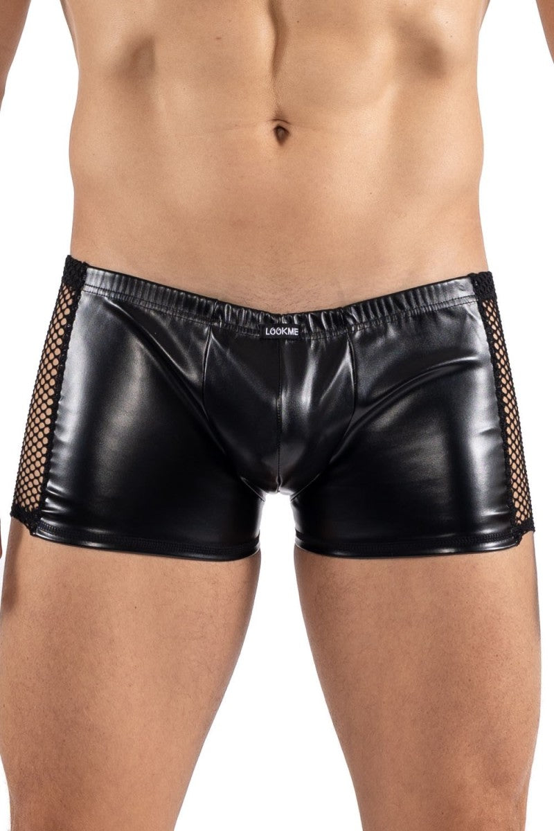 Schwarze Herren Boxer Shorts aus Wetlook mit seitlichen Netzeinsätzen