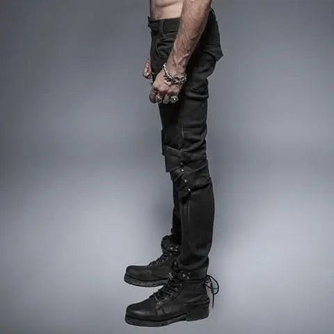 Punk Rave Jeans mit Nieten und Zipper – seitliche Perspektive