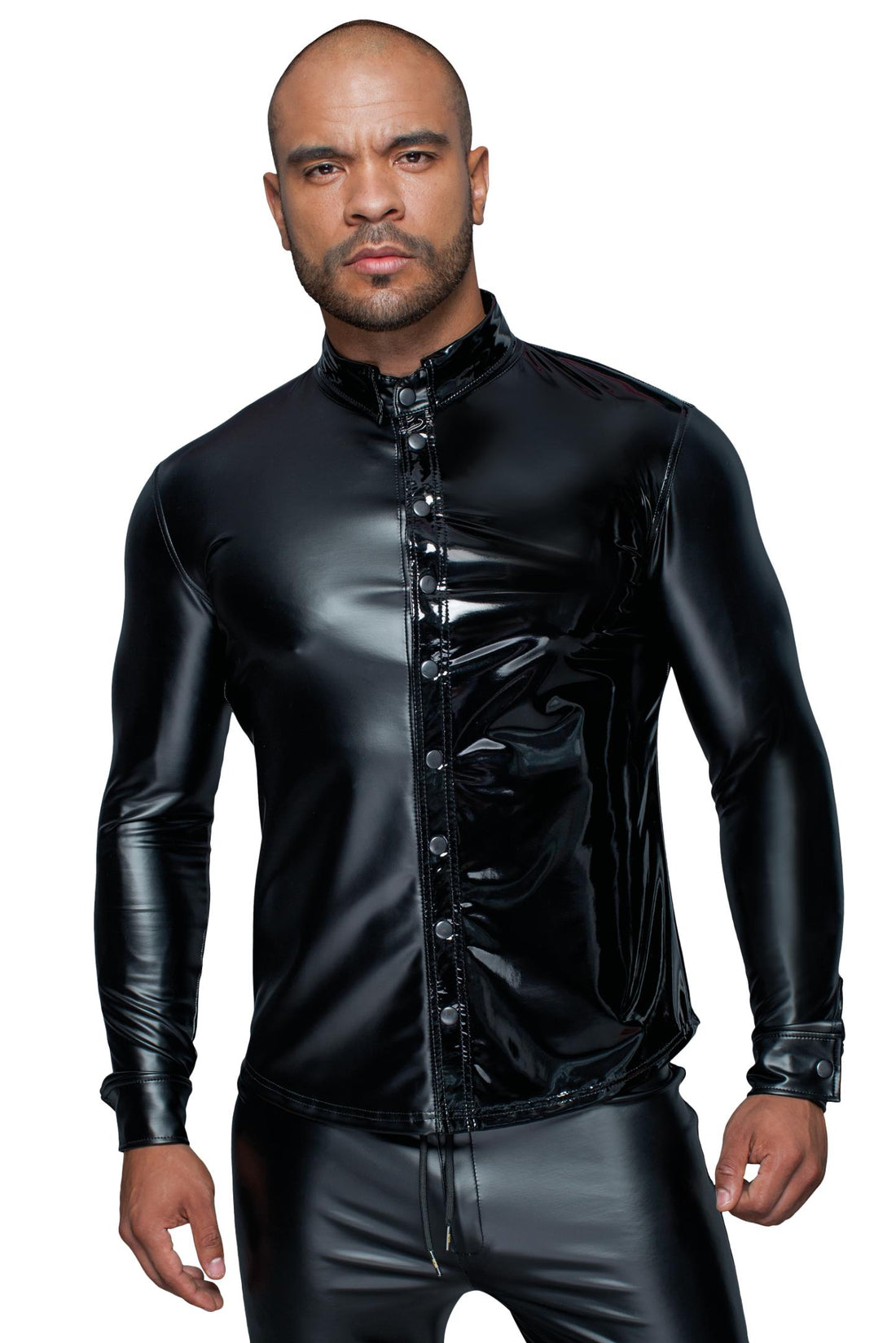 Noir Handmade Herrenhemd H064 – Powerwetlook trifft Lack-Glanz.