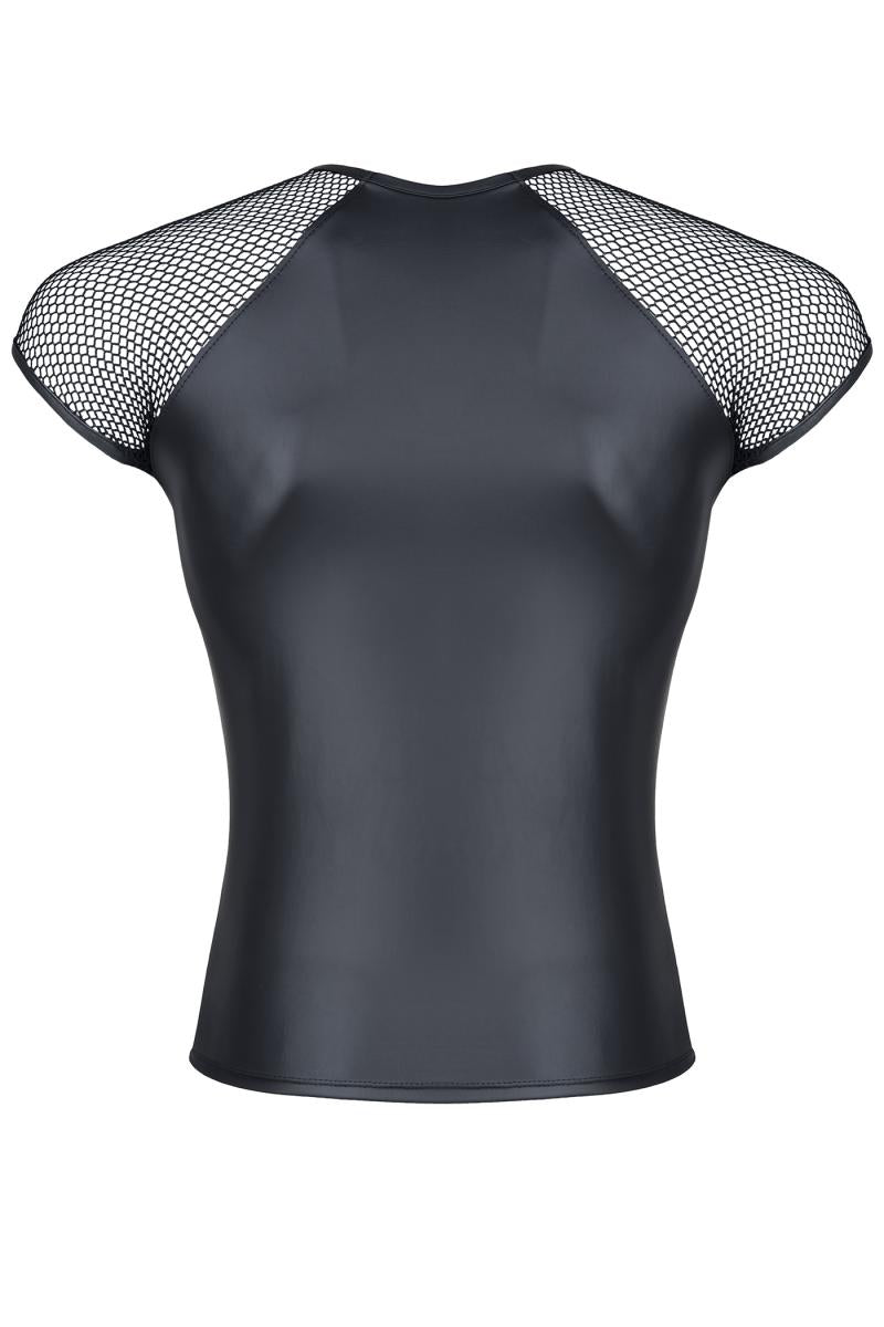 Hautenges Wetlook T-Shirt mit transparenten Netzdetails