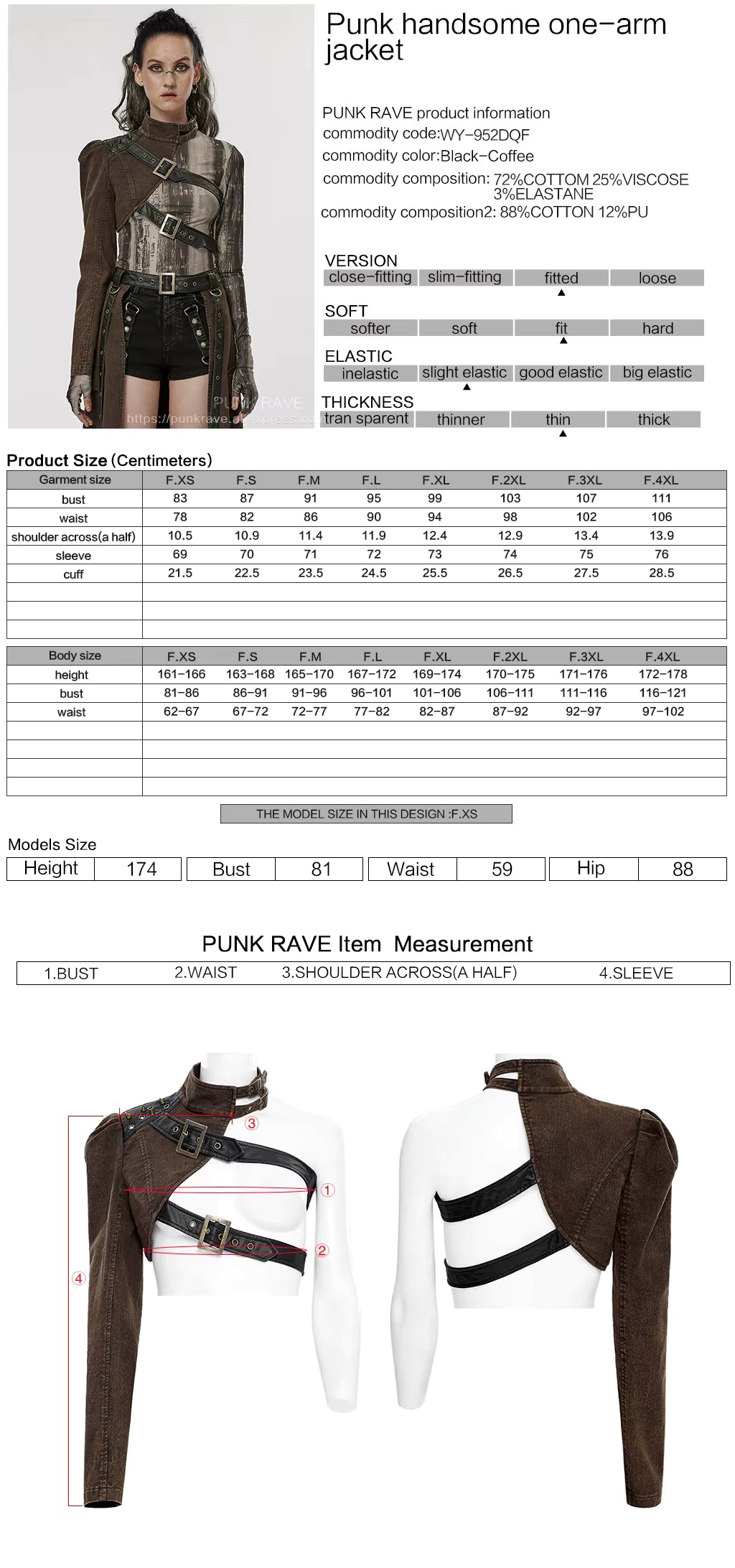 Punk Rave – One-Arm Harness-Bolero „Dominion Asymmetra“ im Post-Apocalyptic Style