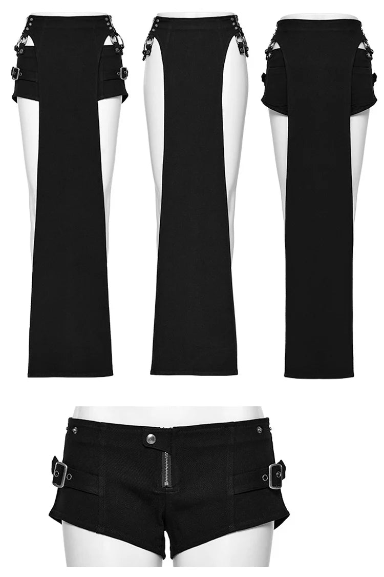 Punk Rave Shorts und Overskirt als Einzelteile nebeneinander