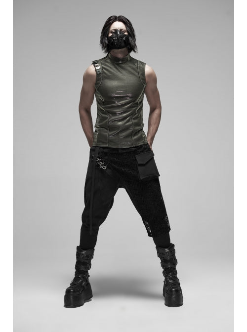 Punk Rave Herren Hose mit Metall-Schnallen & Mesh-Einsätzen – Schwarze Gothic Pants.
