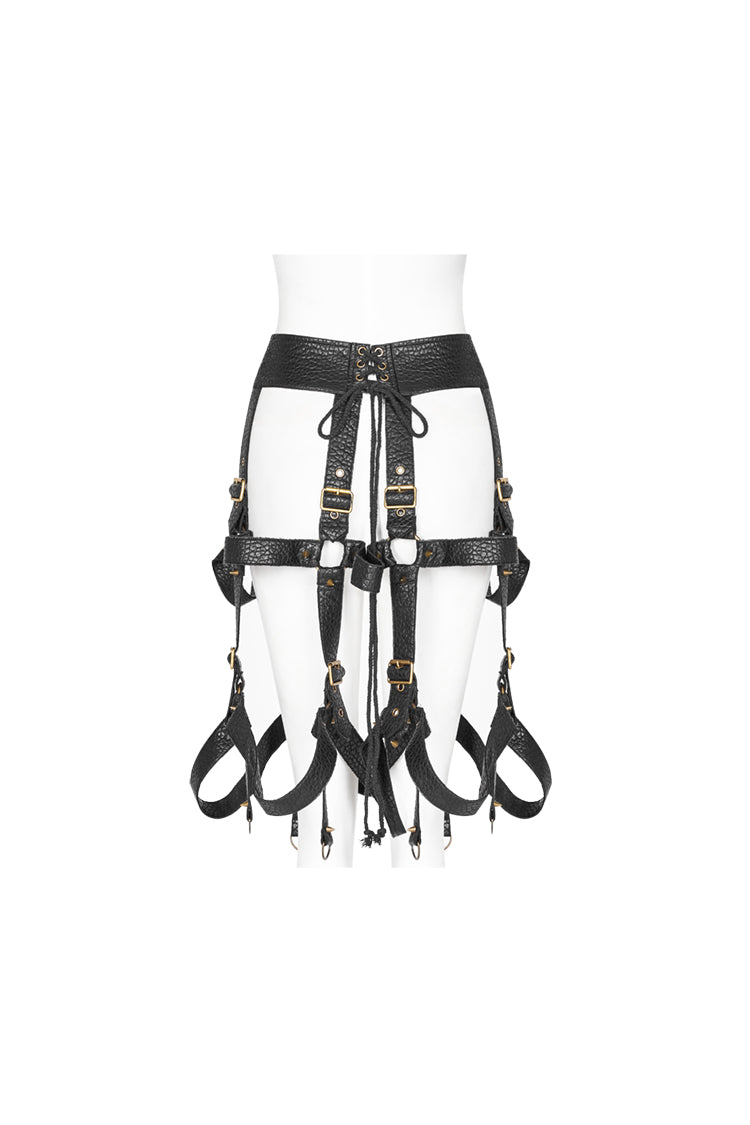 Gothic Harness Skirt – Schwarzer Steampunk Käfigrock aus Kunstleder.