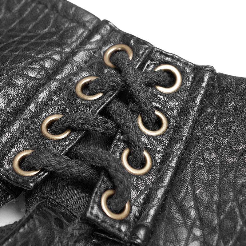 Gothic Harness Skirt – Schwarzer Steampunk Käfigrock aus Kunstleder.