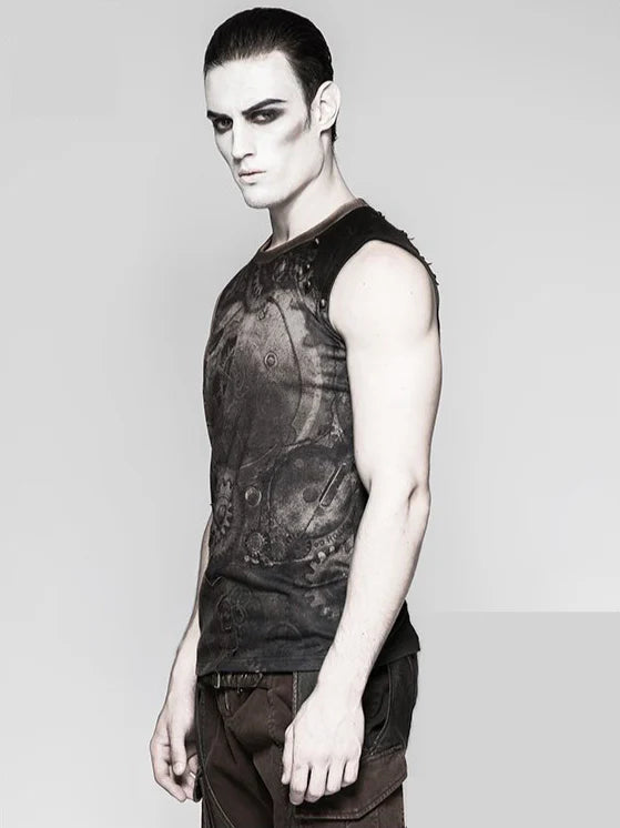 Zahnrad-Print im mechanischen Steampunk-Design auf schwarzem Tank Top