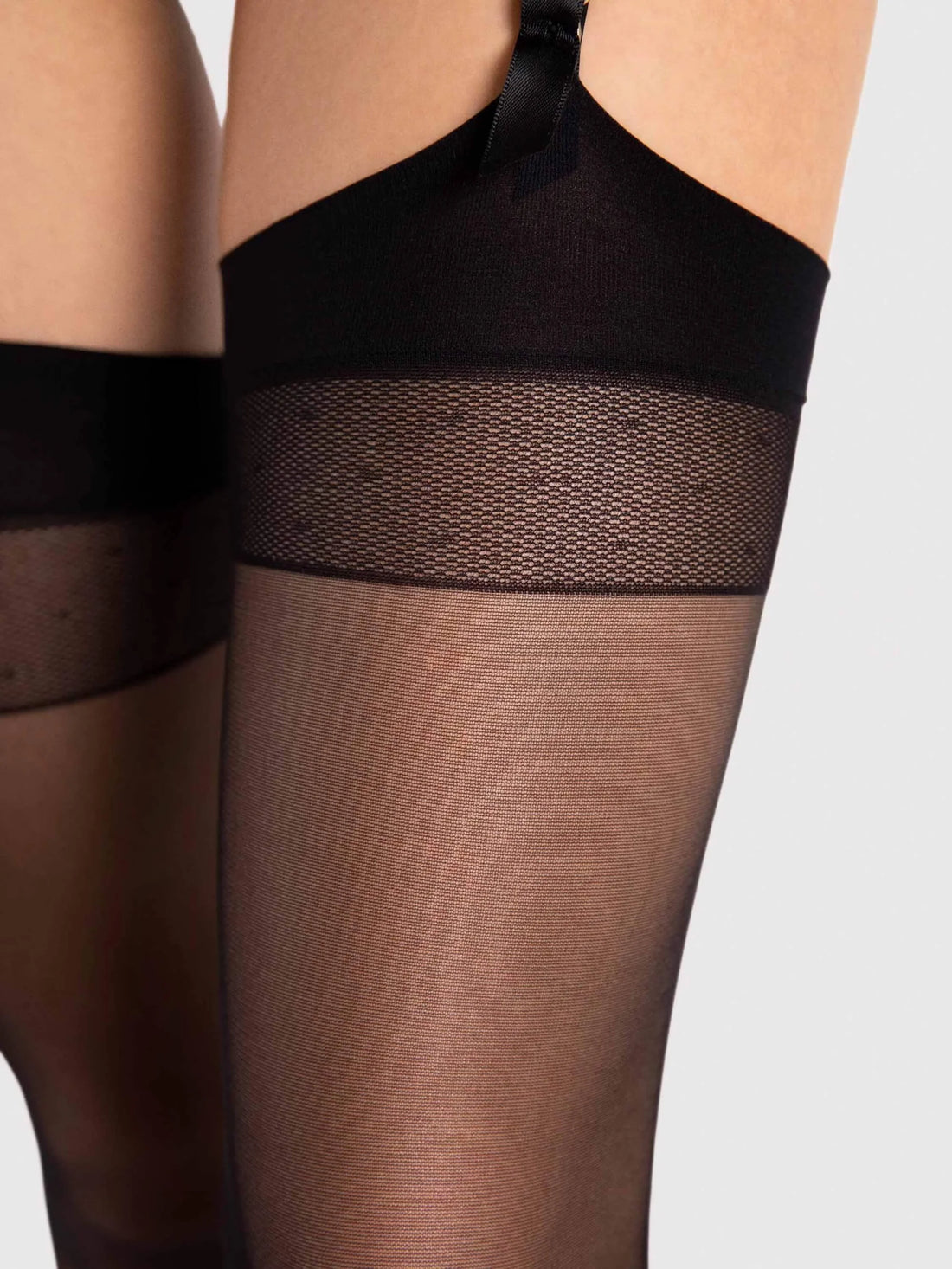 Fiore Diva Damen Strapsstrümpfe 20 DEN schwarz mit Naht und kubanischem Absatz