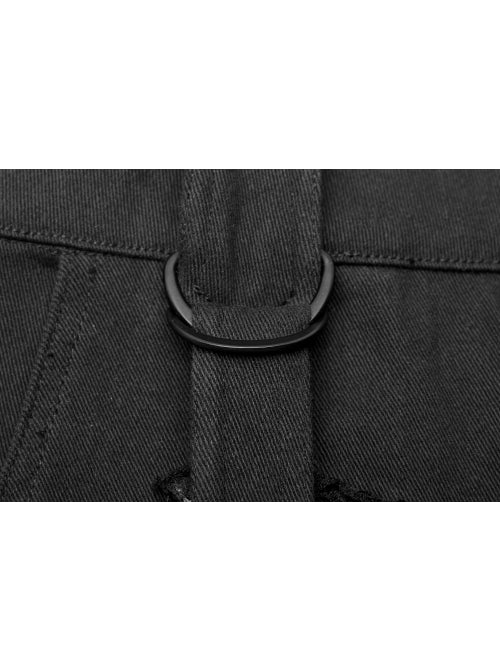 Punk Rave Herren Hose mit Metall-Schnallen & Mesh-Einsätzen – Schwarze Gothic Pants.