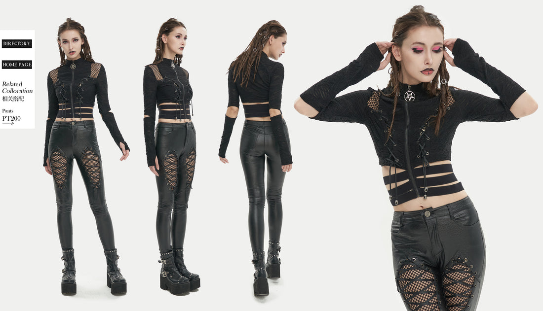 Gothic Crop Longsleeve kombiniert für Clubwear und Nightlife Looks