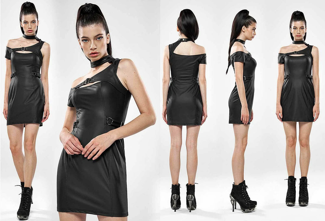 Gothic Wetlook Minikleid für Clubwear, Fetish- & Nightlife-Looks