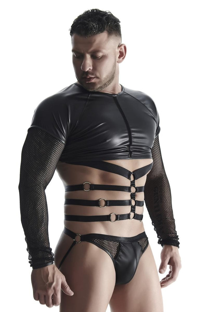 Herren Langarm-Shirt mit Harness TSH019 schwarz - XXL